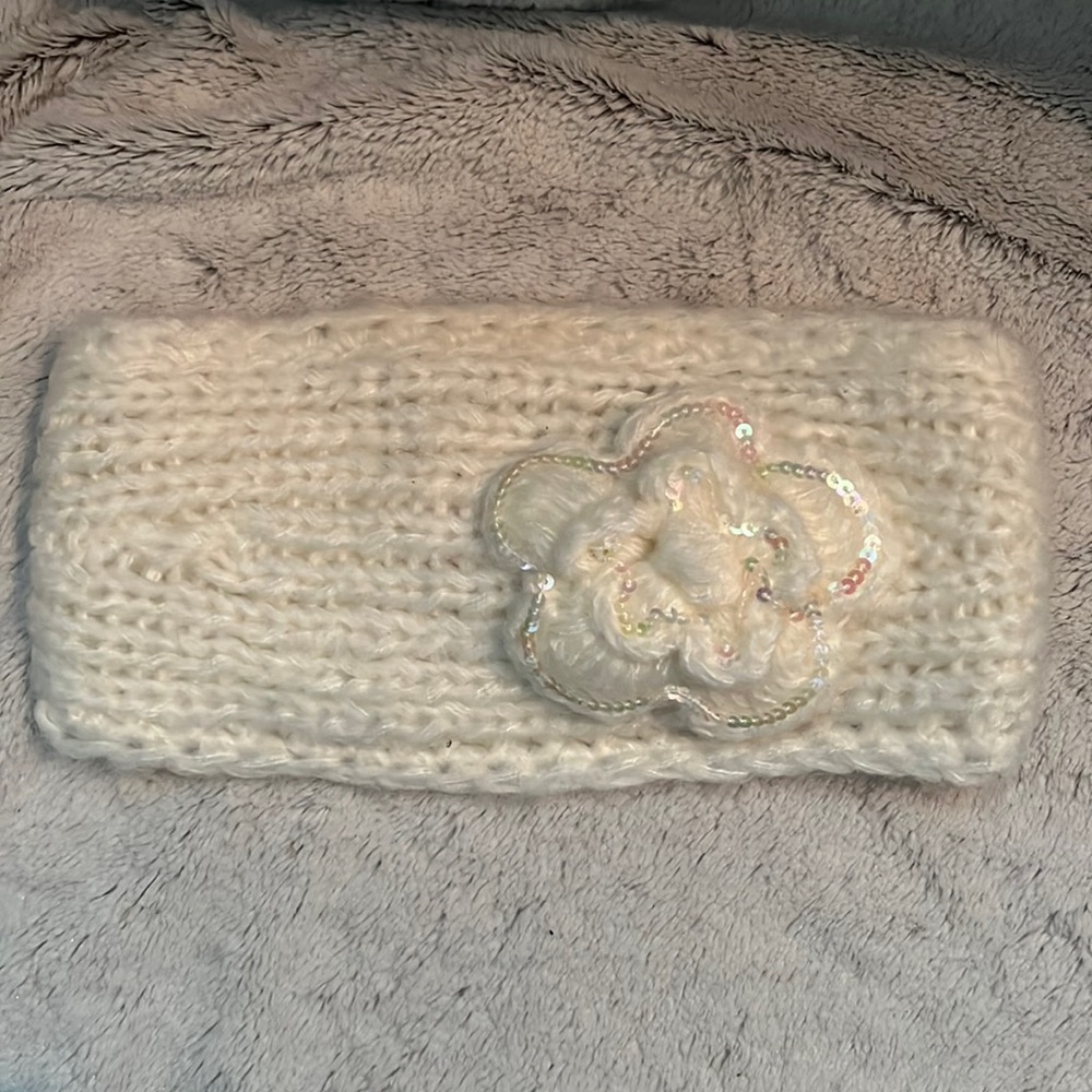 White iridescent Flower Headband Beanie
